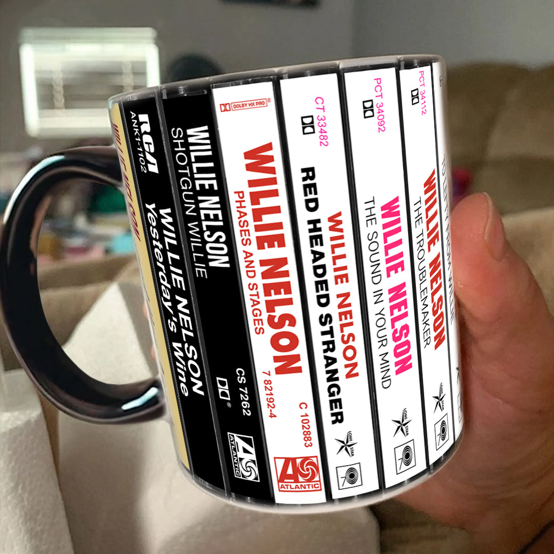 Willie Nelson Albums Cassette Collection Retro Accent Mug