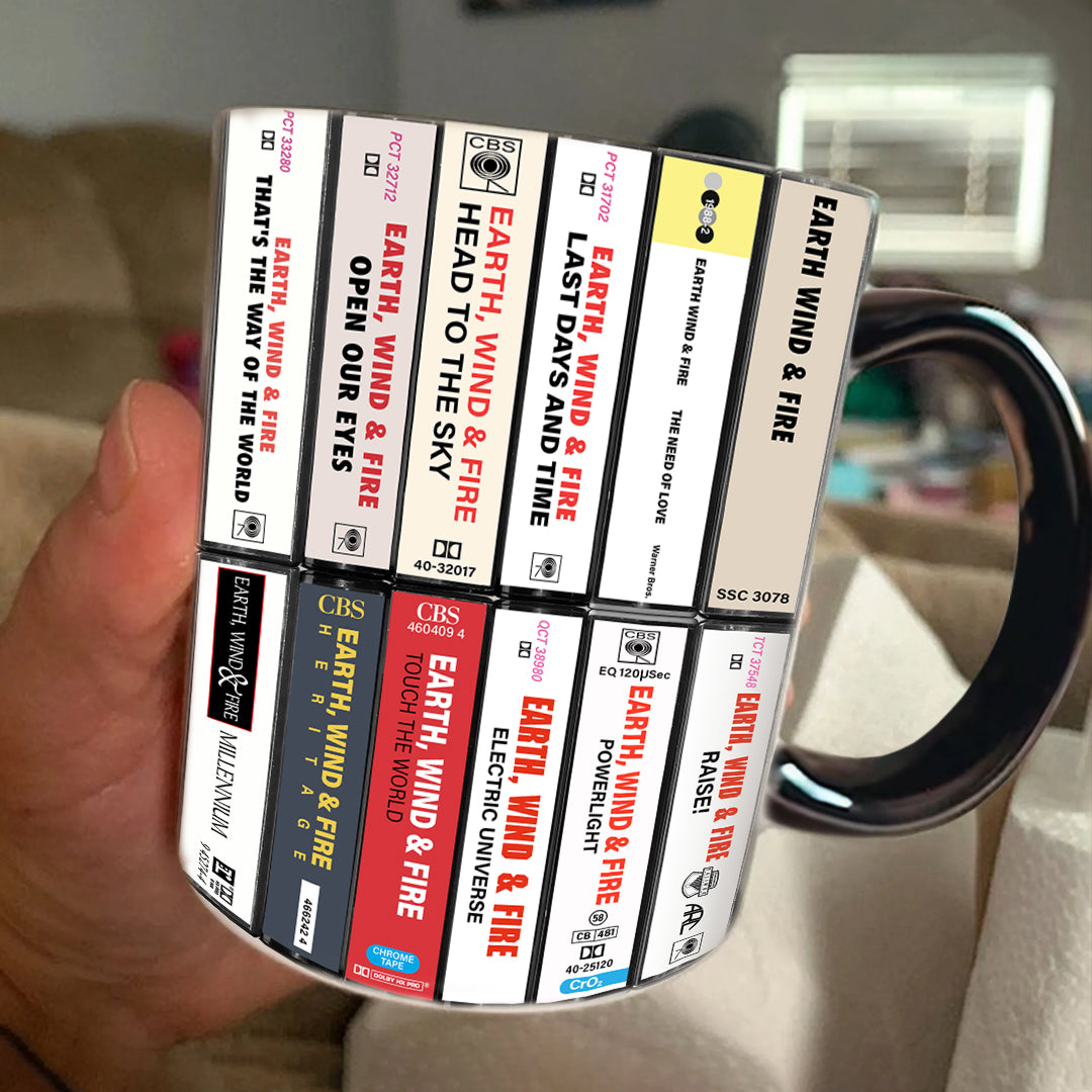 Earth, Wind & Fire Albums Cassette Collection Retro Accent Edge-to-Edge Printed Mug - Extended Version