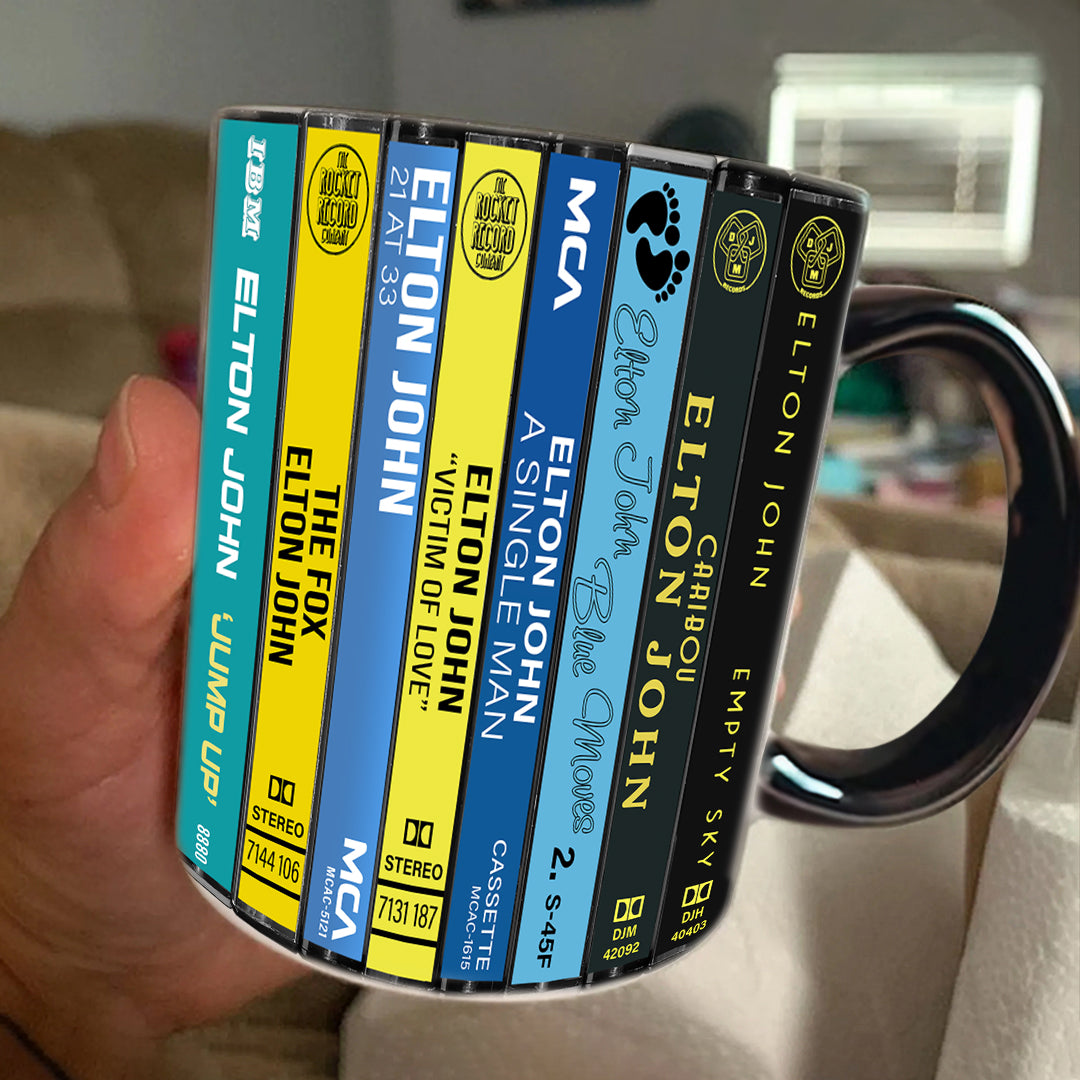 Elton John Albums Cassette Collection Retro Accent Edge-to-Edge Printed Mug