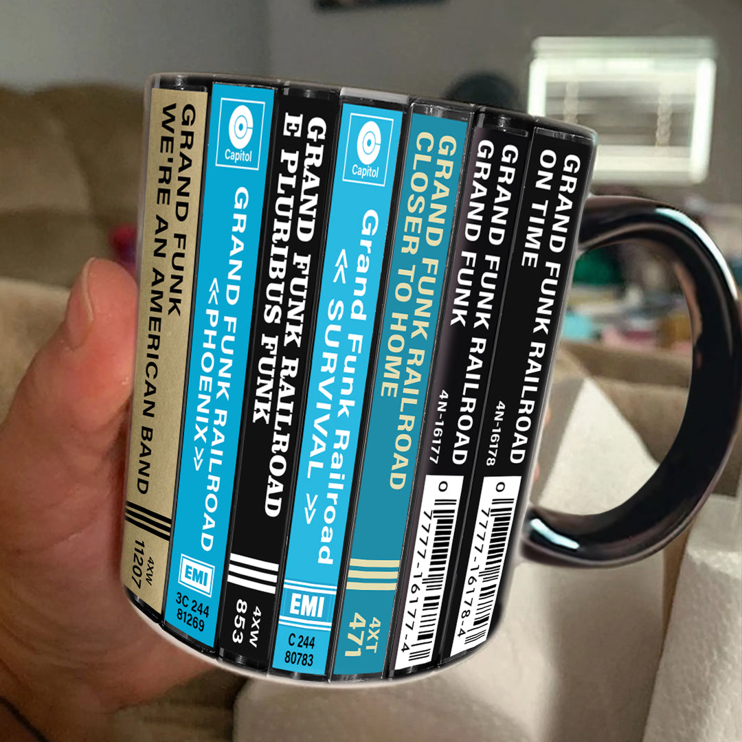 Grand Funk Railroad Albums Cassette Collection Retro Accent Edge-to-Edge Printed Mug
