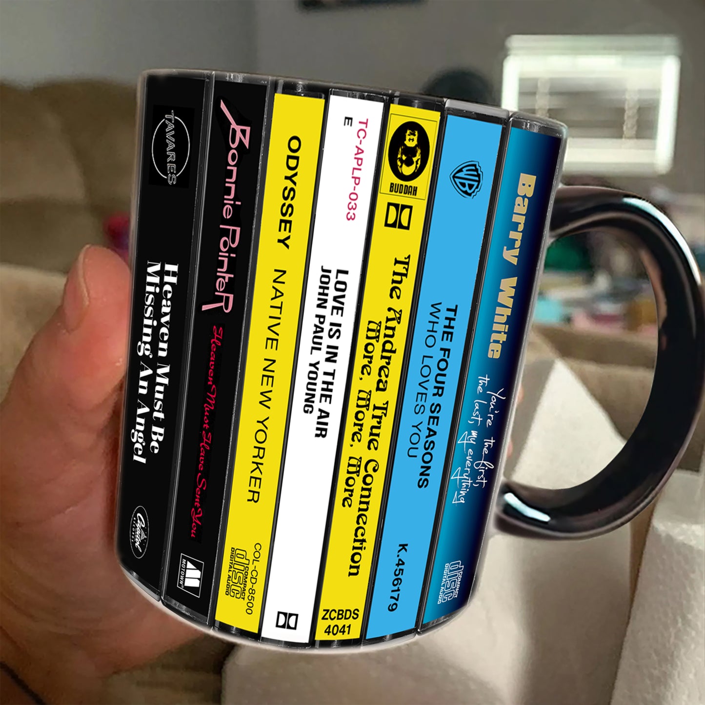 Disco Music Albums Cassette Collection Retro Accent Edge-to-Edge Printed Mug