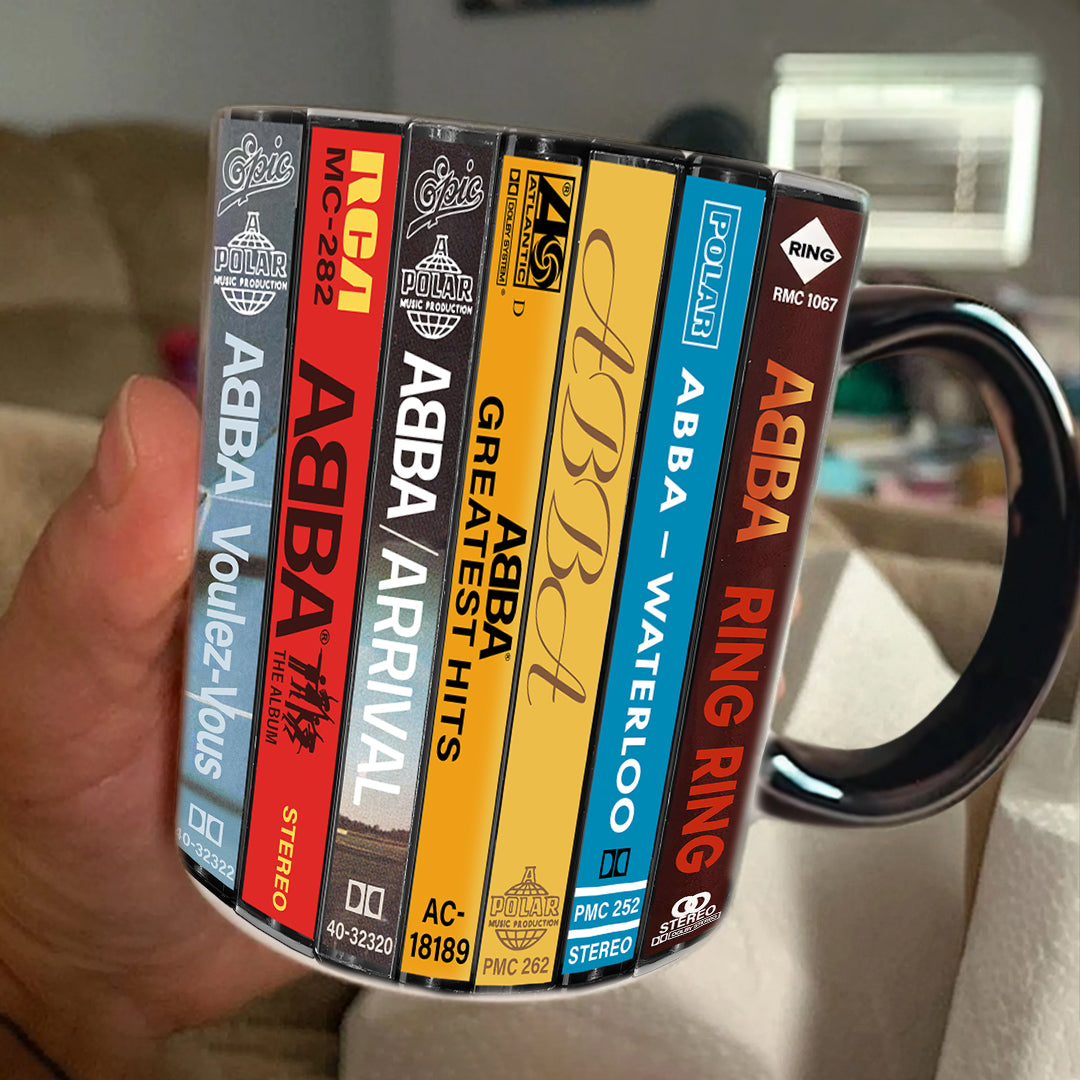 ABBA Albums Cassette Collection Retro Accent Edge-to-Edge Printed Mug