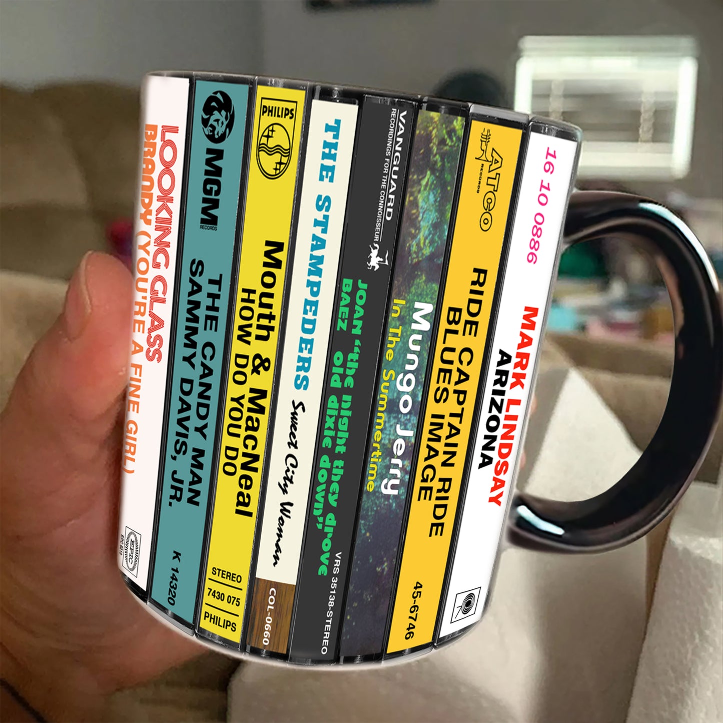 70s Pop Songs Albums Cassette Collection Retro Accent Edge-to-Edge Printed Mug - Volume 2