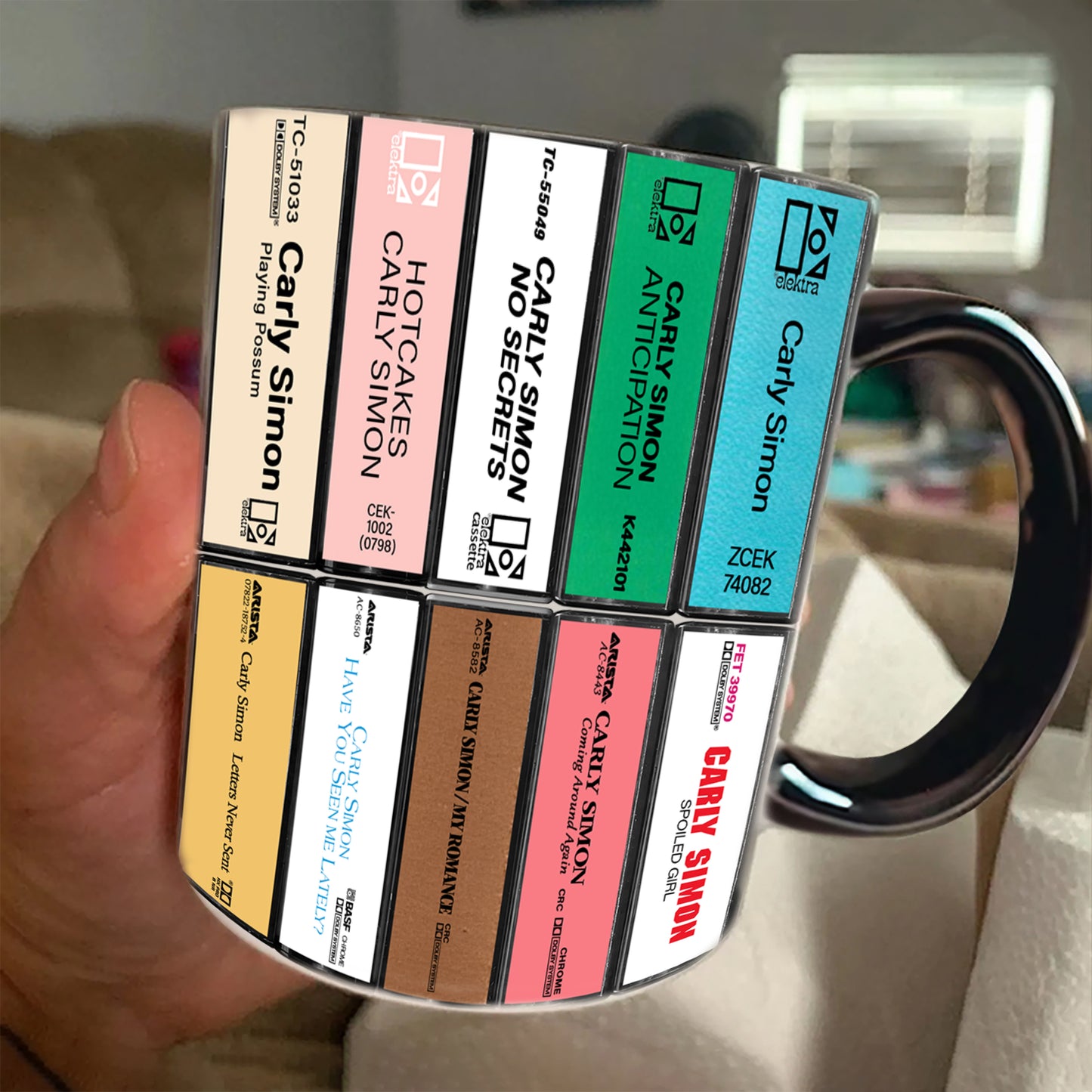 Carly Simon Albums Cassette Collection Retro Accent Edge-to-Edge Printed Mug