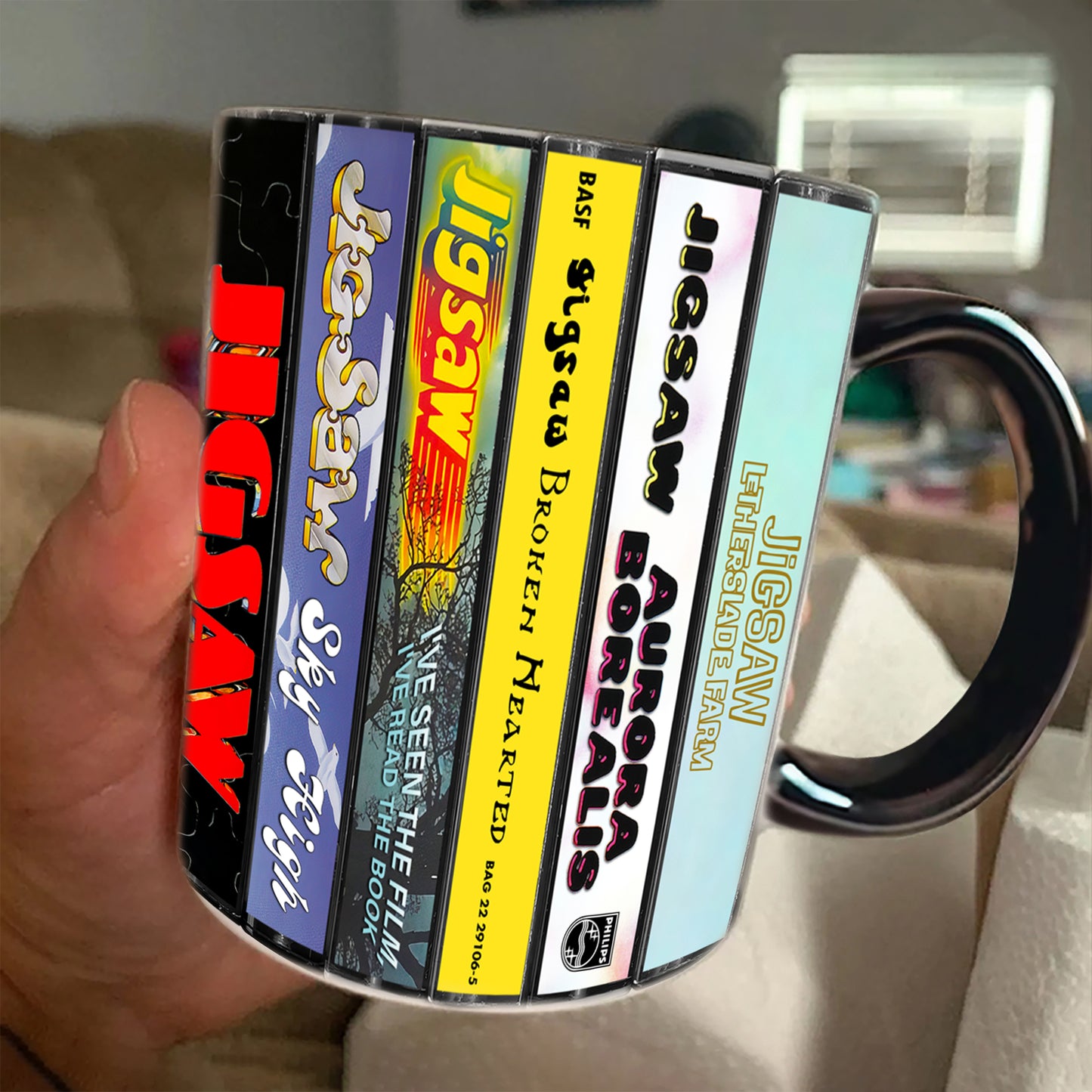 Jigsaw Albums Cassette Collection Retro Accent Edge-to-Edge Printed Mug