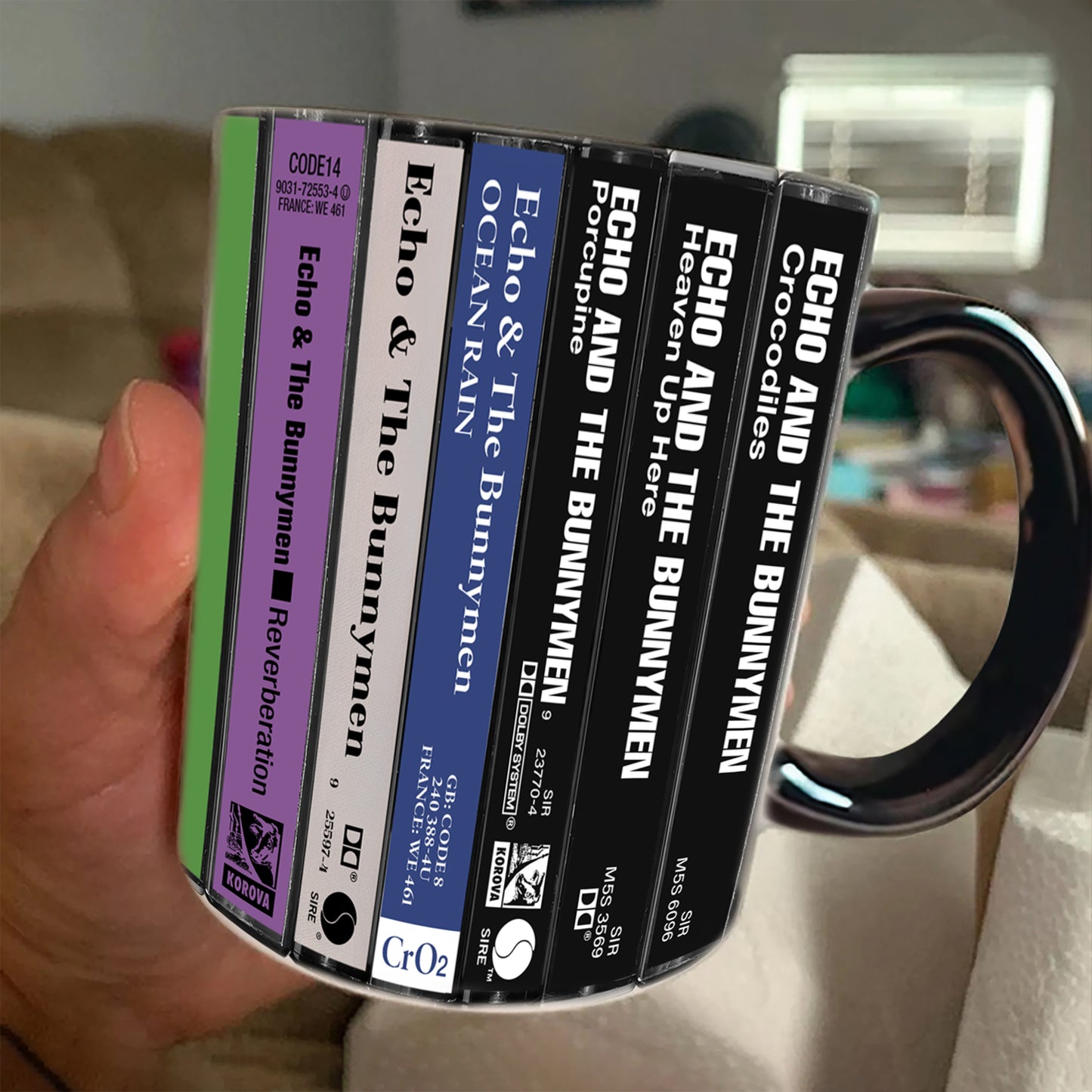 Echo & The Bunnymen Albums Cassette Collection Retro Accent Edge-to-Edge Printed Mug
