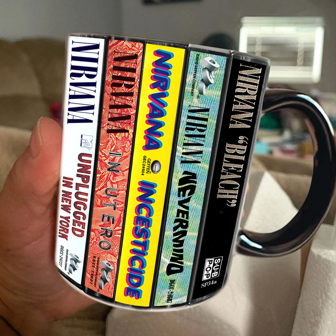 Nirvana Albums Cassette Collection Retro Accent Edge-to-Edge Printed Mug