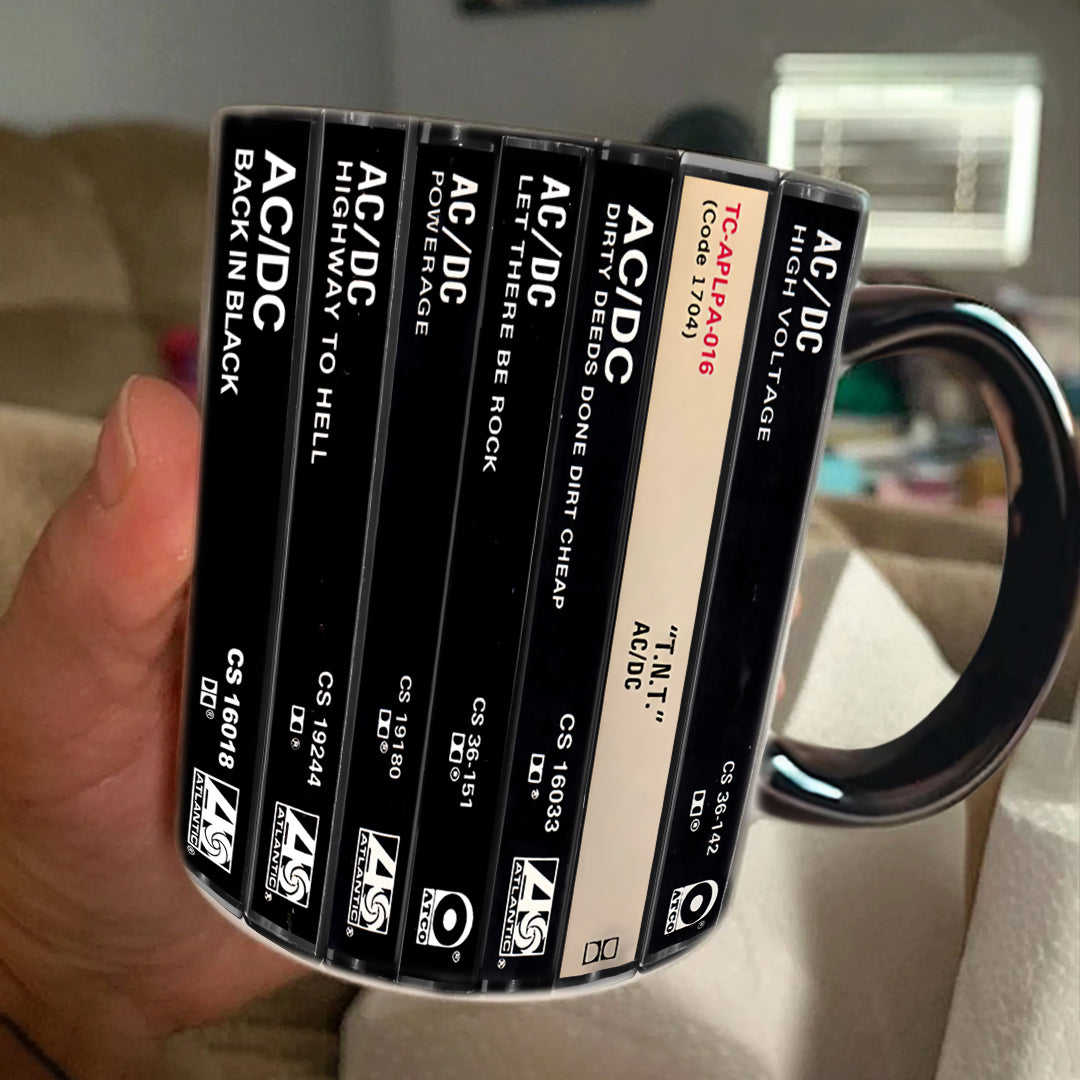 AC/DC Albums Cassette Collection Retro Accent Edge-to-Edge Printed Mug