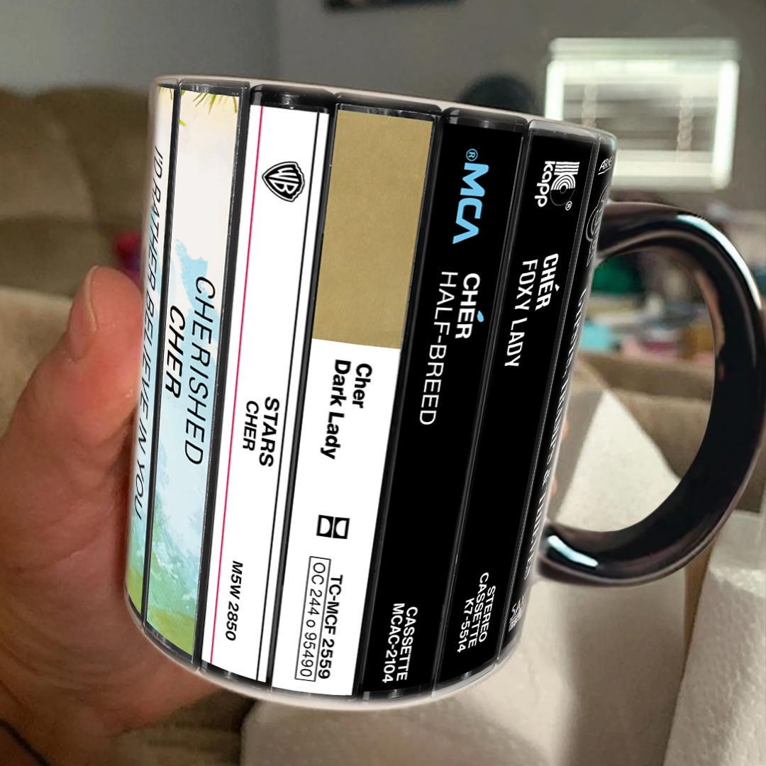 Cher Albums Cassette Collection Retro Accent Edge-to-Edge Printed Mug