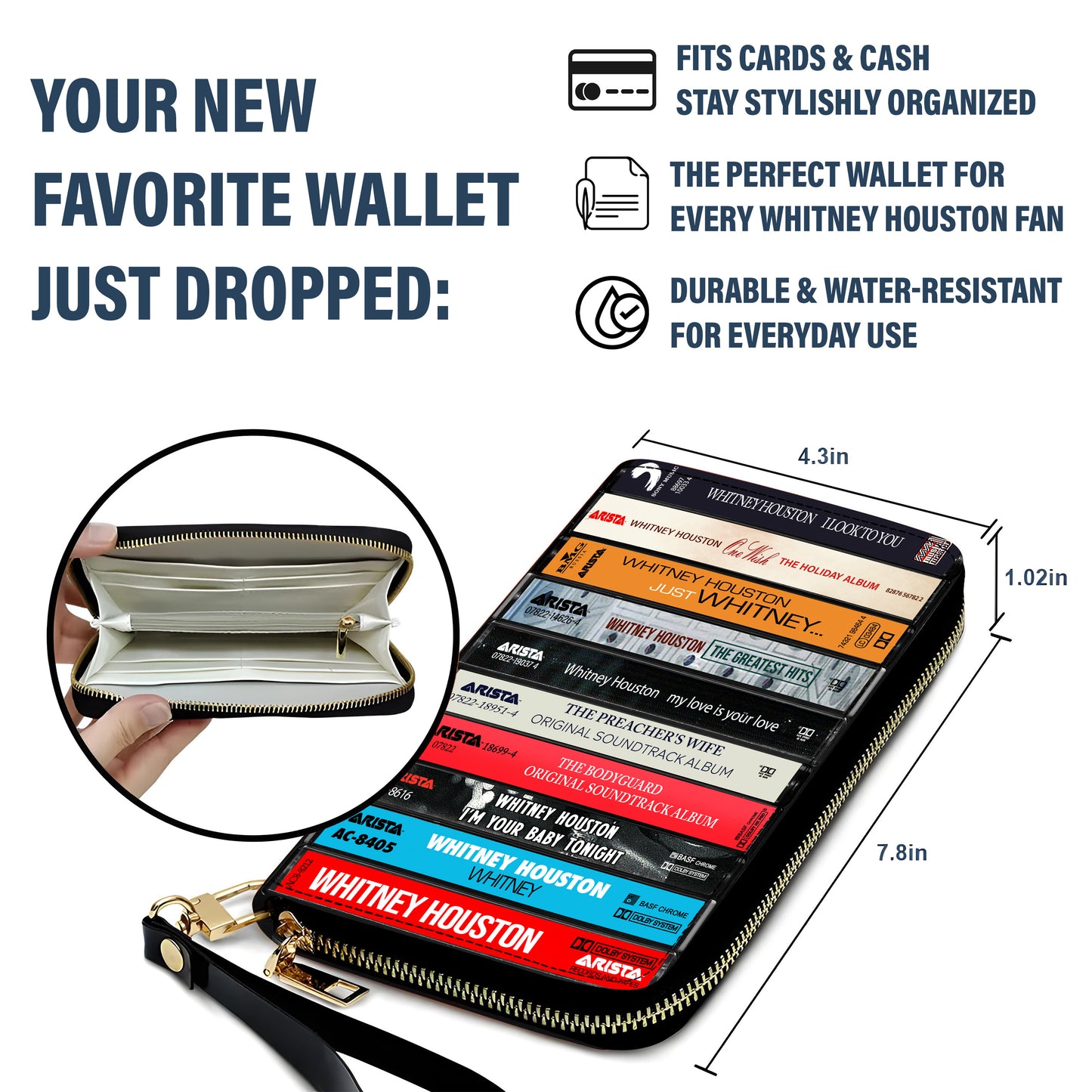 Whitney Houston Albums Cassette Vintage Leather Long Wallet