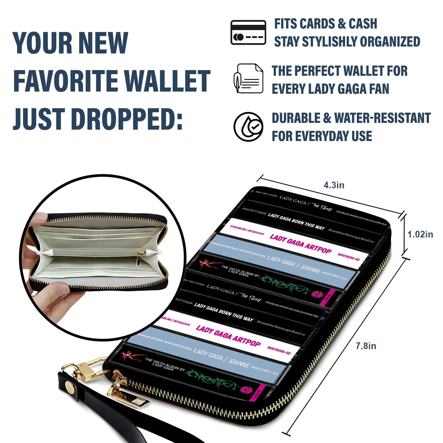 Lady Gaga Albums Cassette Vintage Leather Long Wallet