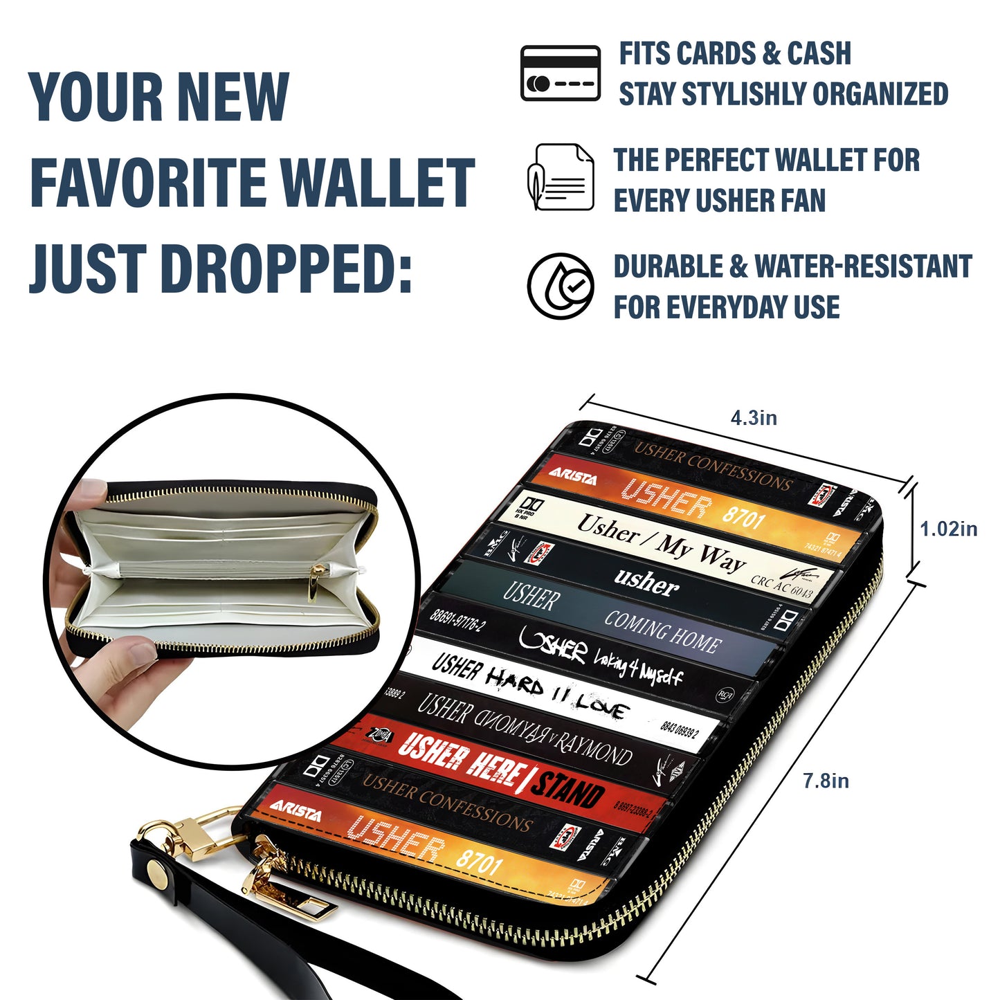 Usher Albums Cassette Vintage Leather Long Wallet