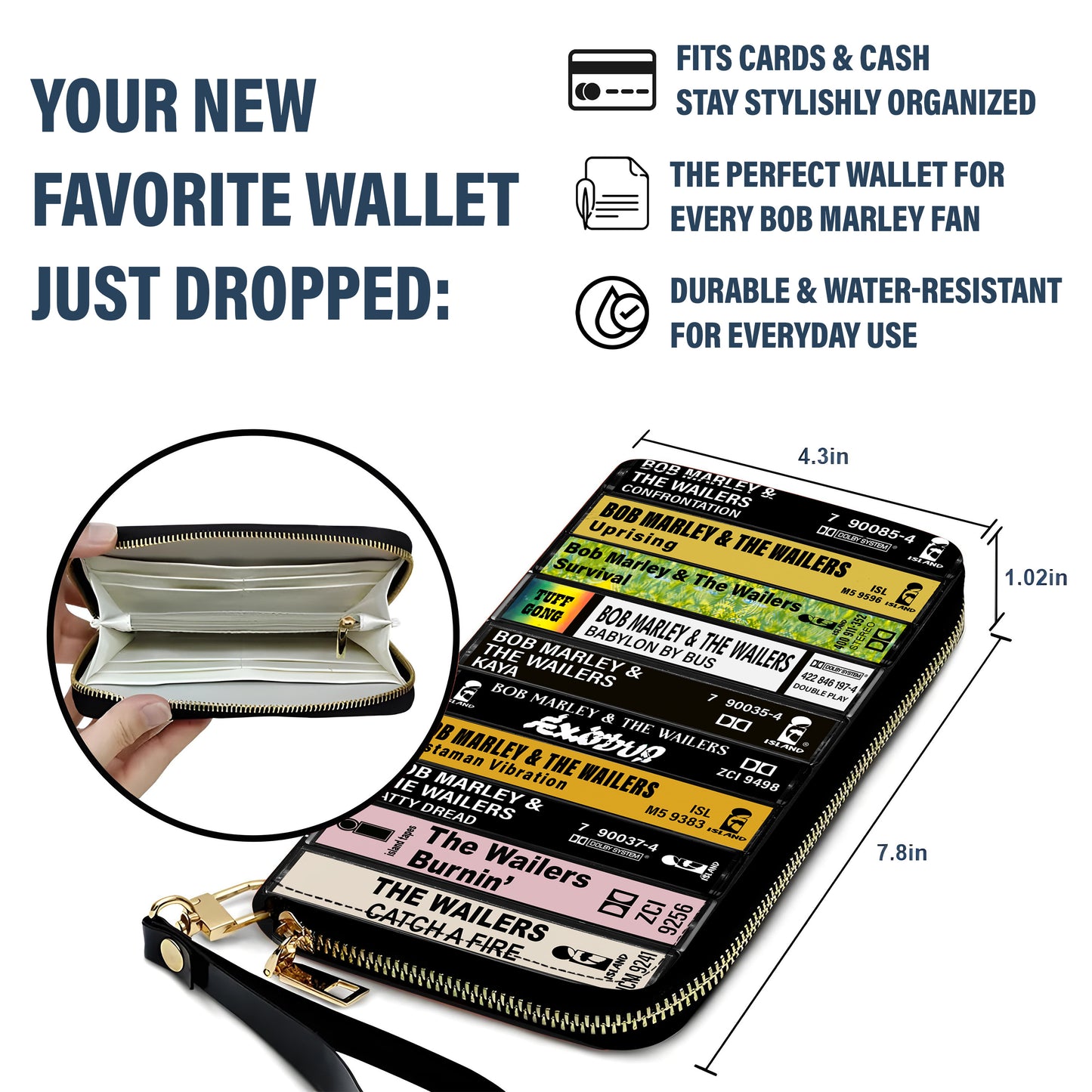 Bob Marley Albums Cassette Vintage Leather Long Wallet