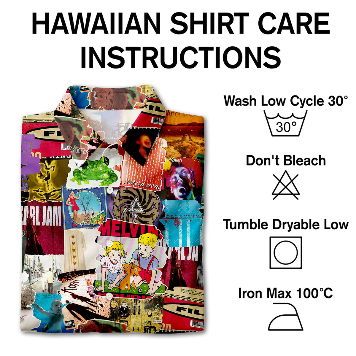 Classic Grunge Rock Bands Albums Covers Collage Unisex Hawaiian Shirt