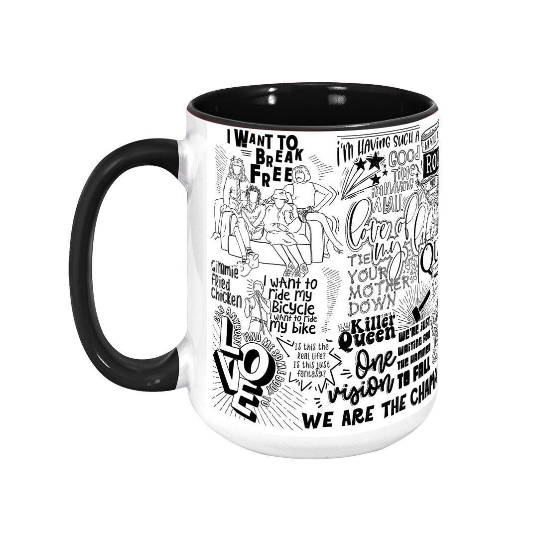 Queen Doodle Lyrics Accent Edge-to-Edge Printed Mug