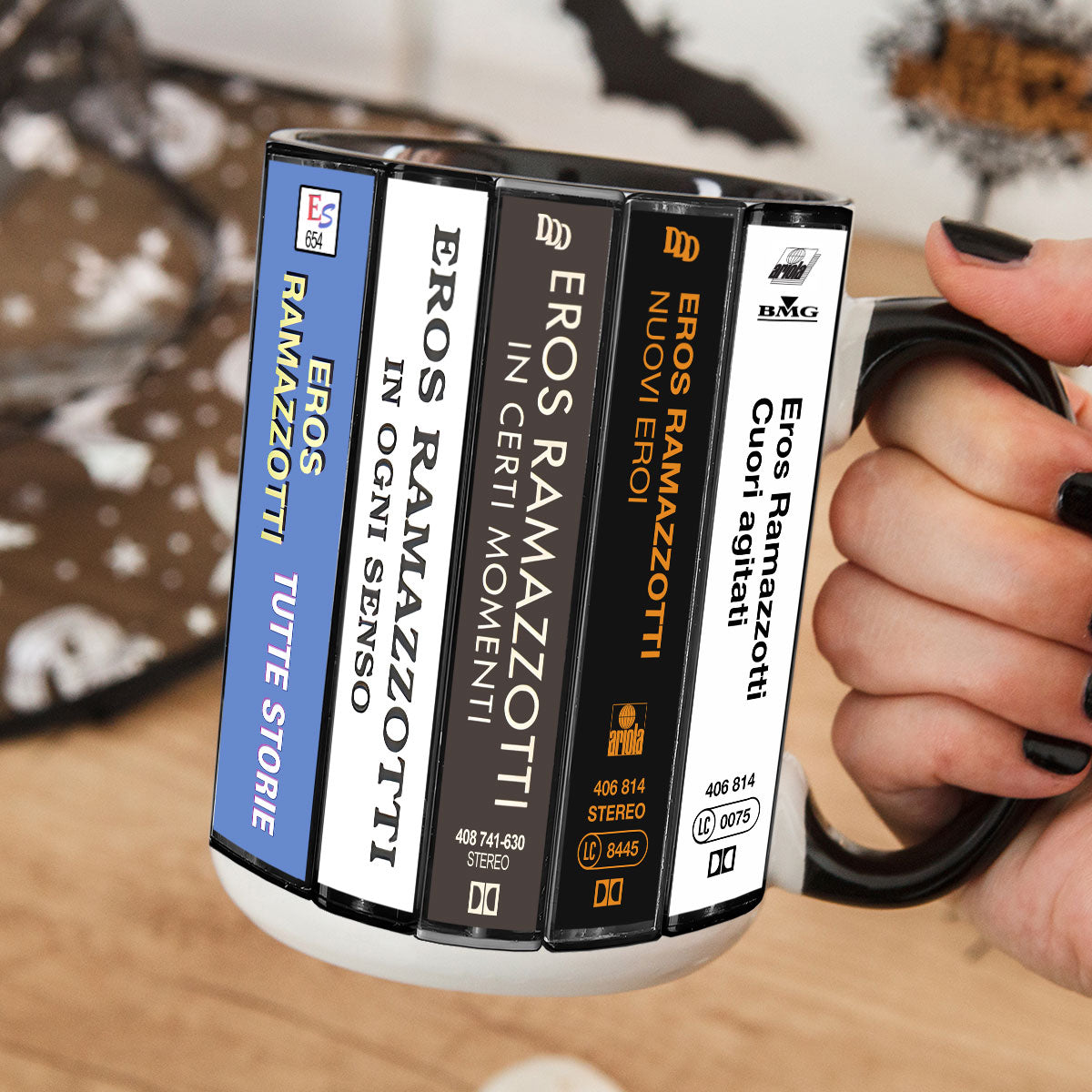 Eros Ramazzotti Albums Cassette Collection Retro Accent Mug
