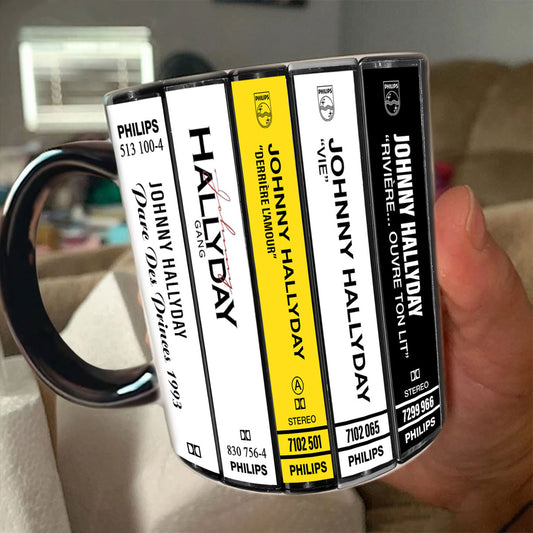 Johnny Hallyday Albums Cassette Collection Retro Accent Mug