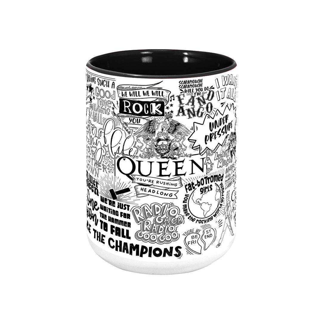 Queen Doodle Lyrics Accent Edge-to-Edge Printed Mug