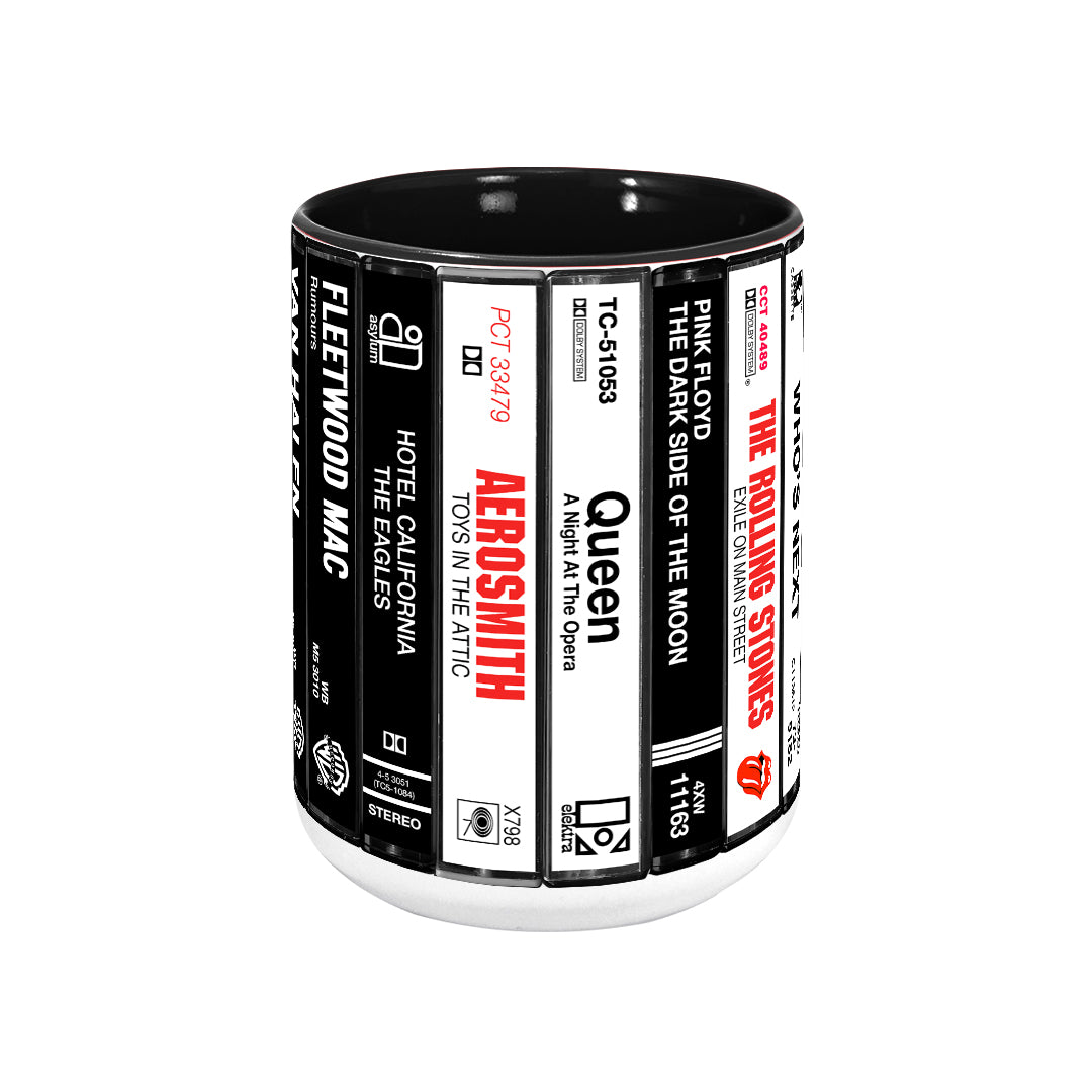 Classic Rock Band Cassette Collection Retro Accent Edge-to-Edge Printed Mug