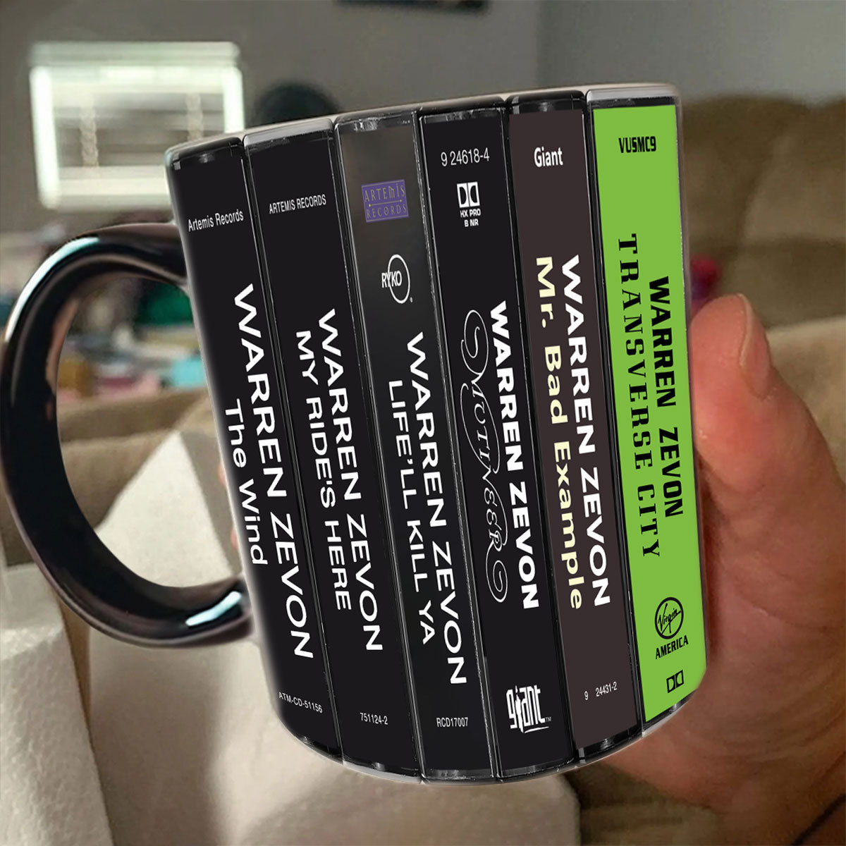 Warren Zevon Albums Cassette Collection Retro Accent Mug