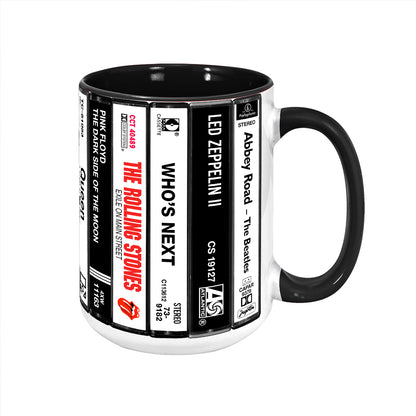 Classic Rock Band Cassette Collection Retro Accent Edge-to-Edge Printed Mug