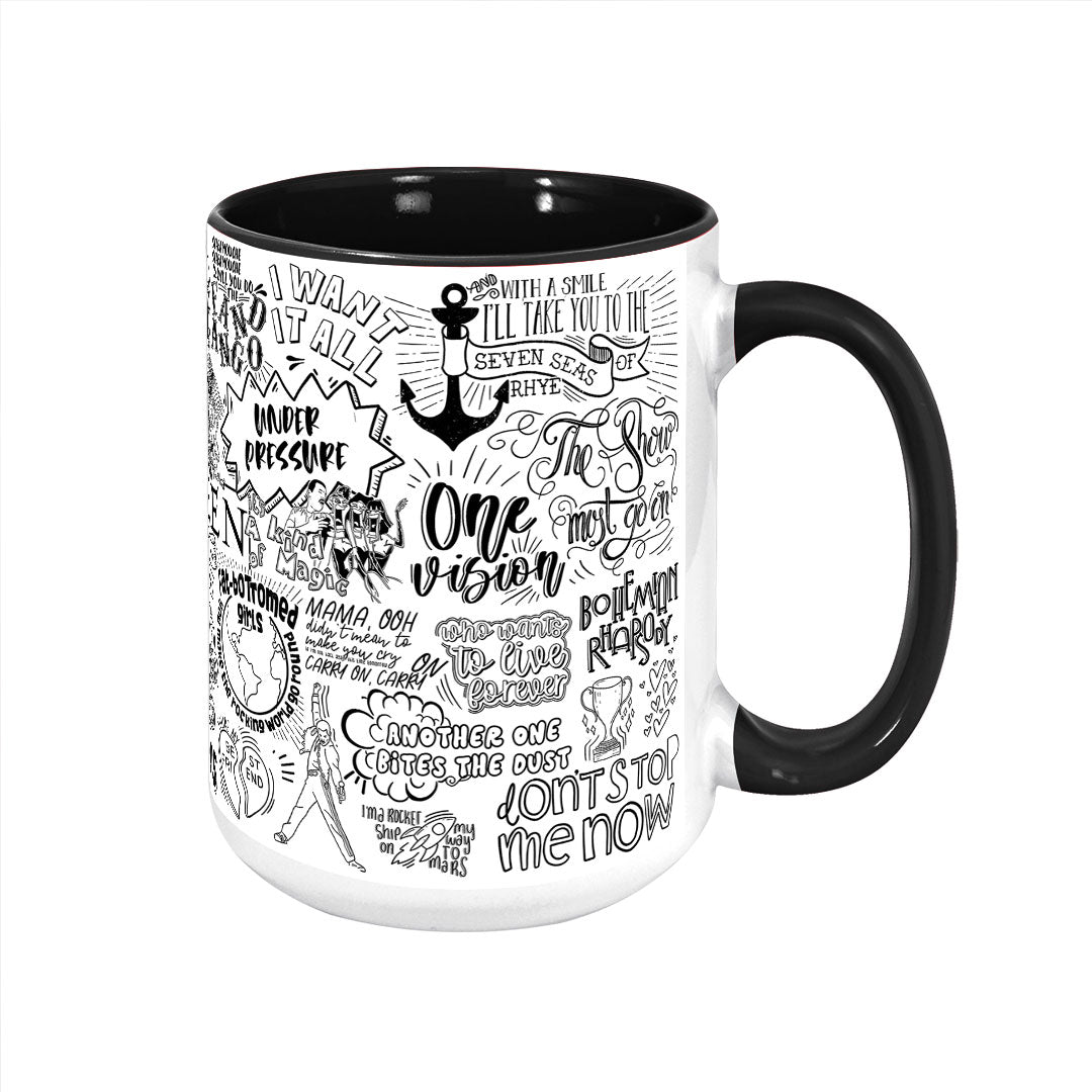 Queen Doodle Lyrics Accent Edge-to-Edge Printed Mug