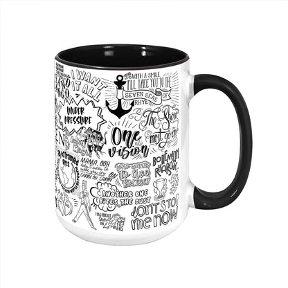 Queen Doodle Lyrics Accent Edge-to-Edge Printed Mug