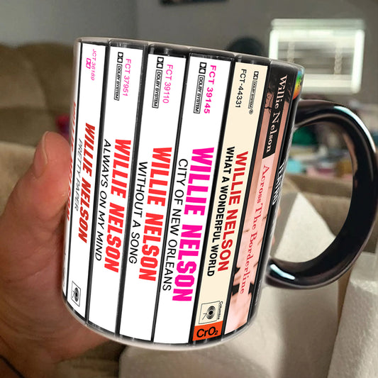 Willie Nelson Albums Cassette Collection Retro Accent Mug