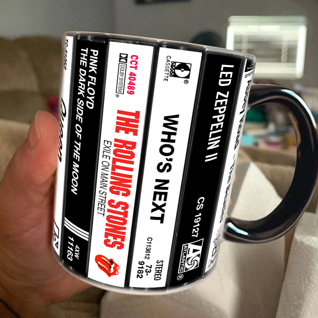 Classic Rock Band Cassette Collection Retro Accent Edge-to-Edge Printed Mug