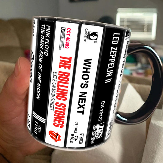 Classic Rock Band Cassette Collection Retro Accent Edge-to-Edge Printed Mug