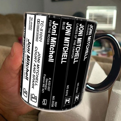Joni Mitchell Albums Cassette Collection Retro Accent Mug
