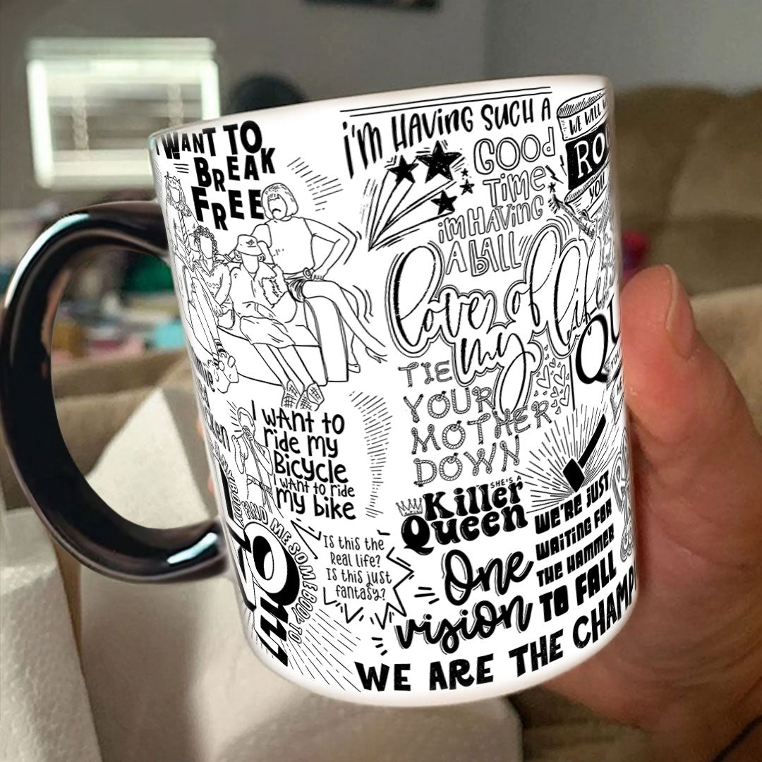 Queen Doodle Lyrics Accent Edge-to-Edge Printed Mug