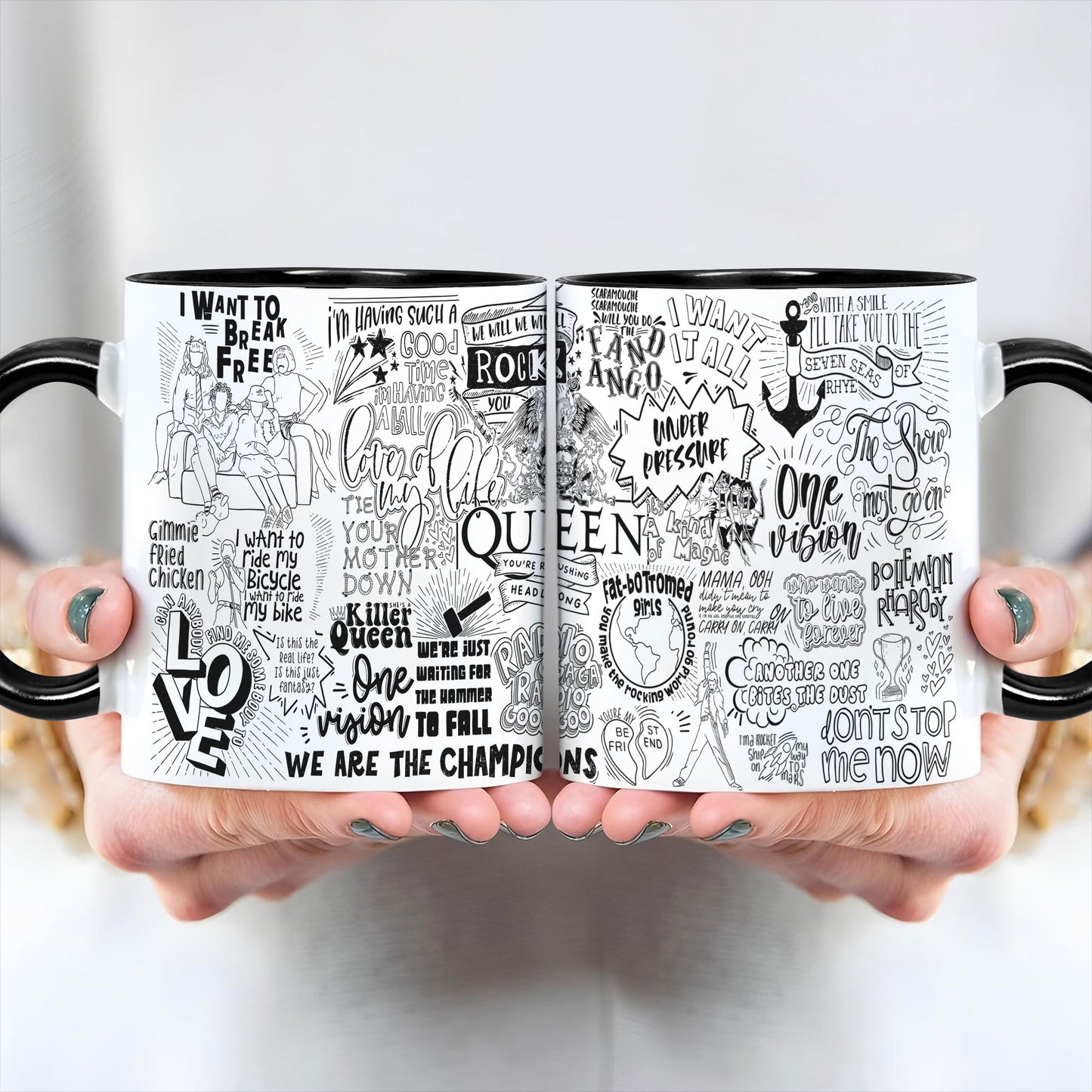 Queen Doodle Lyrics Accent Edge-to-Edge Printed Mug