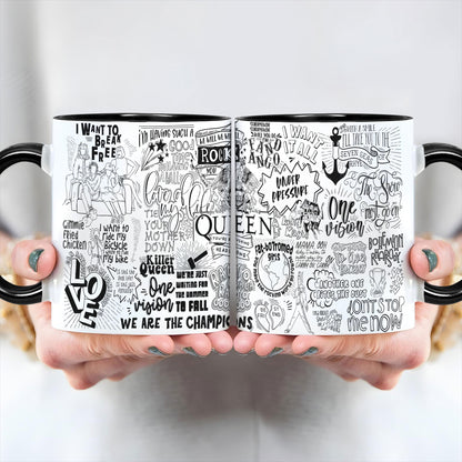 Queen Doodle Lyrics Accent Edge-to-Edge Printed Mug