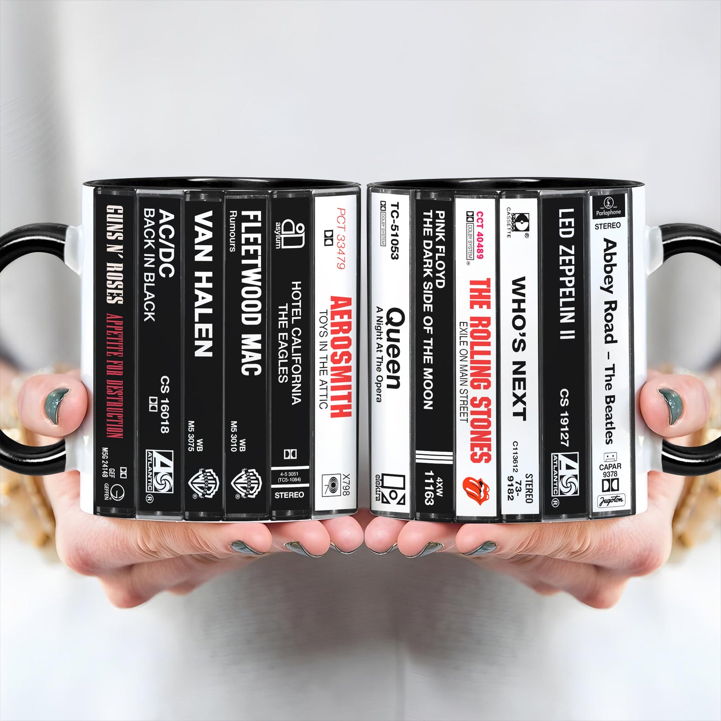 Classic Rock Band Cassette Collection Retro Accent Edge-to-Edge Printed Mug