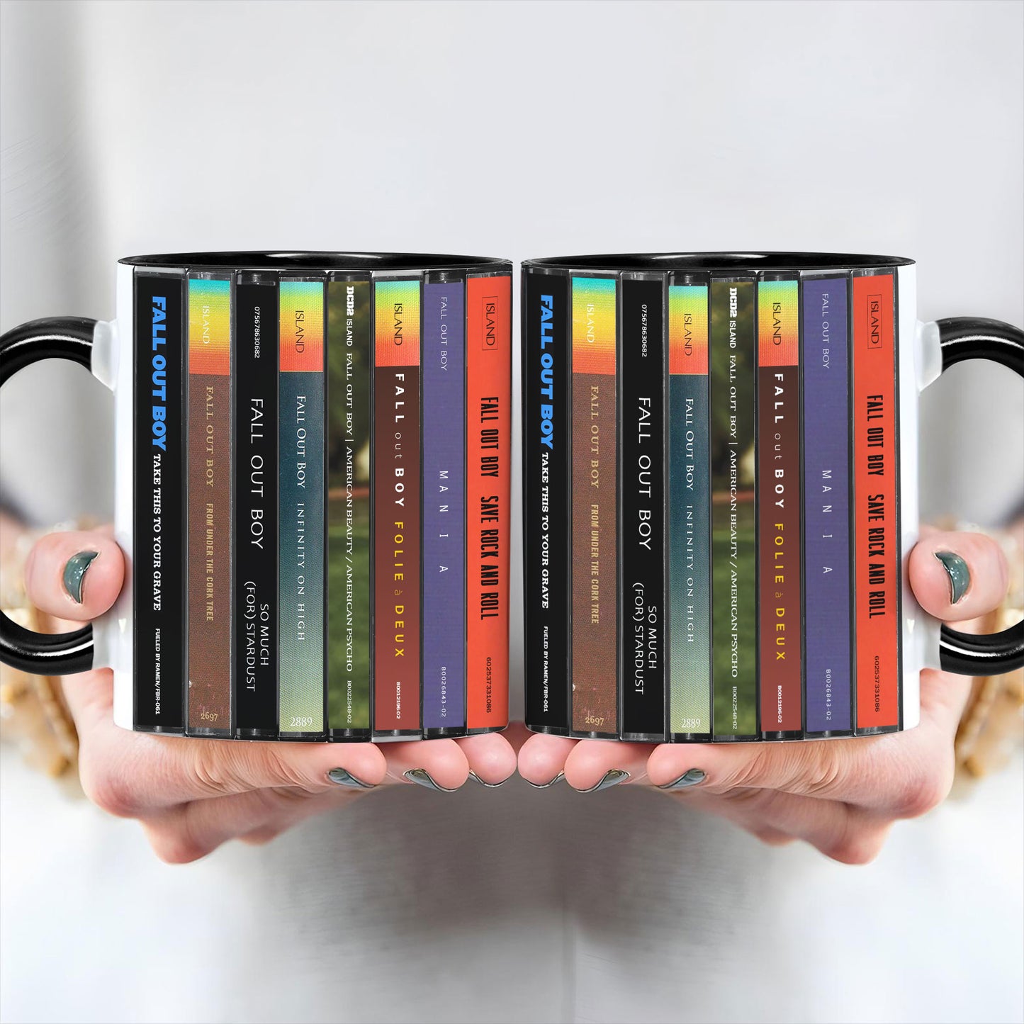 Fall Out Boy Albums Cassette Collection Retro Accent Edge-to-Edge Printed Mug