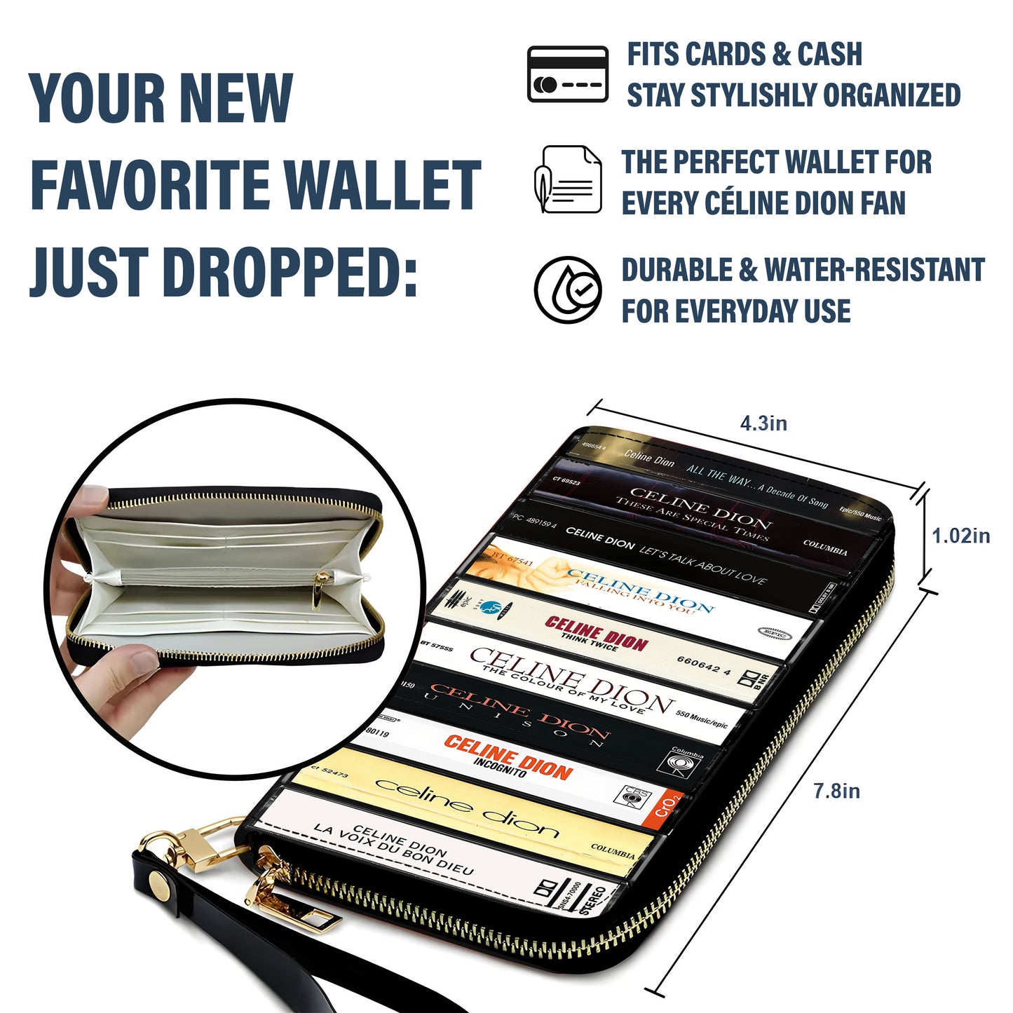 Céline Dion Albums Cassette Vintage Leather Long Wallet