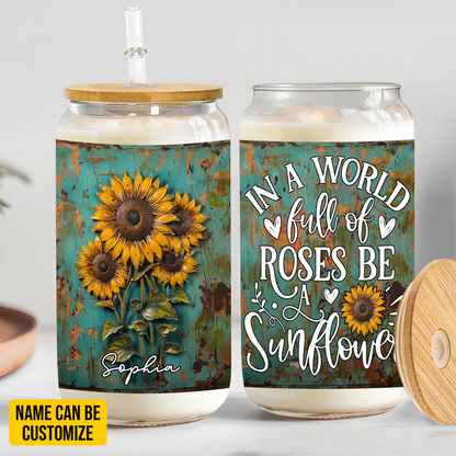 Bee Be A Sunflower Personalized Glass Cup