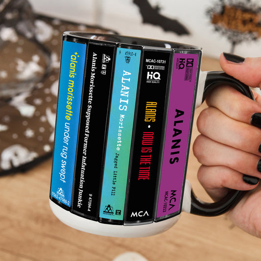 Alanis Morissette Albums Cassette Collection Retro Accent Edge-to-Edge Printed Mug