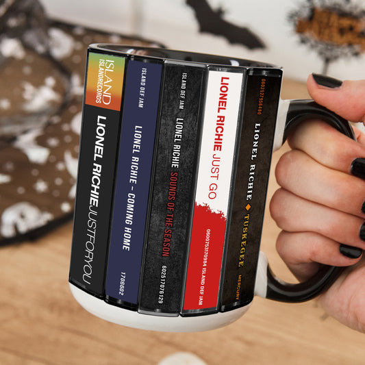 Lionel Richie Albums Cassette Collection Retro Accent Edge-to-Edge Printed Mug