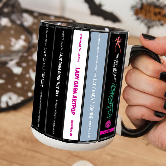 Lady Gaga Albums Cassette Collection Retro Accent Edge-to-Edge Printed Mug