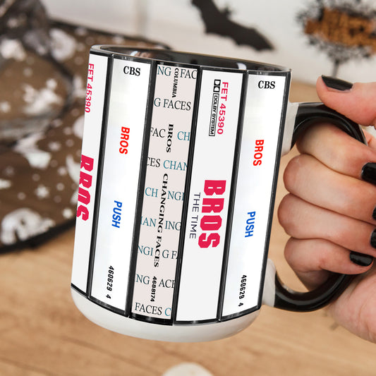 Bros Albums Cassette Collection Retro Accent Edge-to-Edge Printed Mug