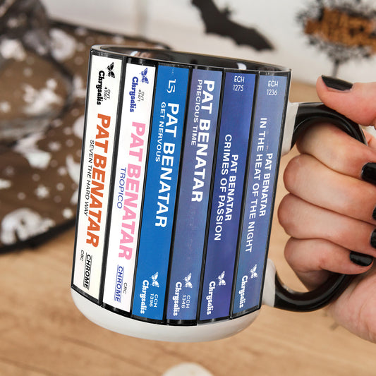 Pat Benatar Albums Cassette Collection Retro Accent Edge-to-Edge Printed Mug