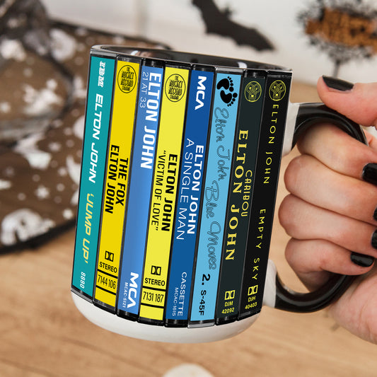 Elton John Albums Cassette Collection Retro Accent Edge-to-Edge Printed Mug