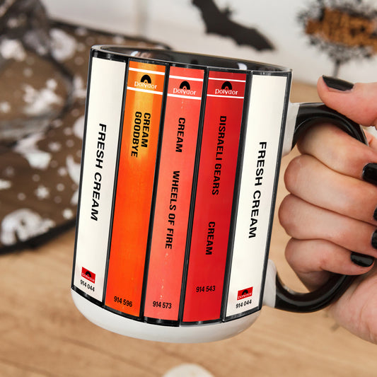 Cream Albums Cassette Collection Retro Accent Edge-to-Edge Printed Mug