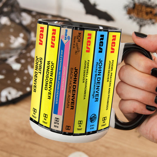 John Denver Albums Cassette Collection Retro Accent Edge-to-Edge Printed Mug