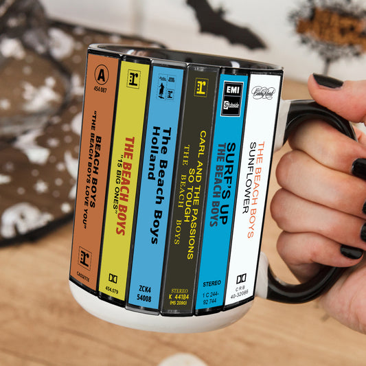 Beach Boys 70s & 80s Albums Cassette Collection Retro Accent Edge-to-Edge Printed Mug
