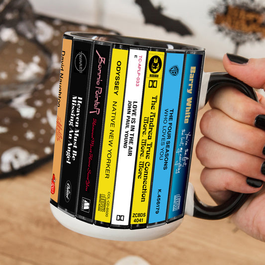 Disco Music Albums Cassette Collection Retro Accent Edge-to-Edge Printed Mug