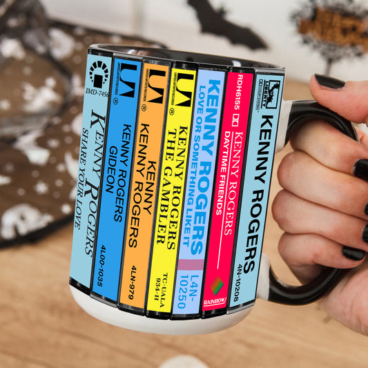 Kenny Rogers Albums Cassette Collection Retro Accent Edge-to-Edge Printed Mug - other version