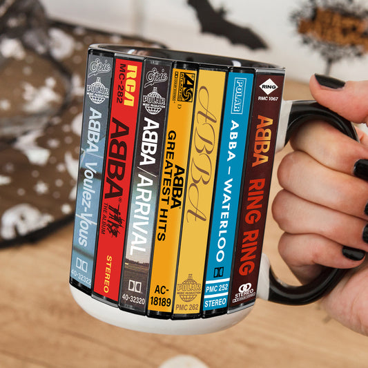 ABBA Albums Cassette Collection Retro Accent Edge-to-Edge Printed Mug